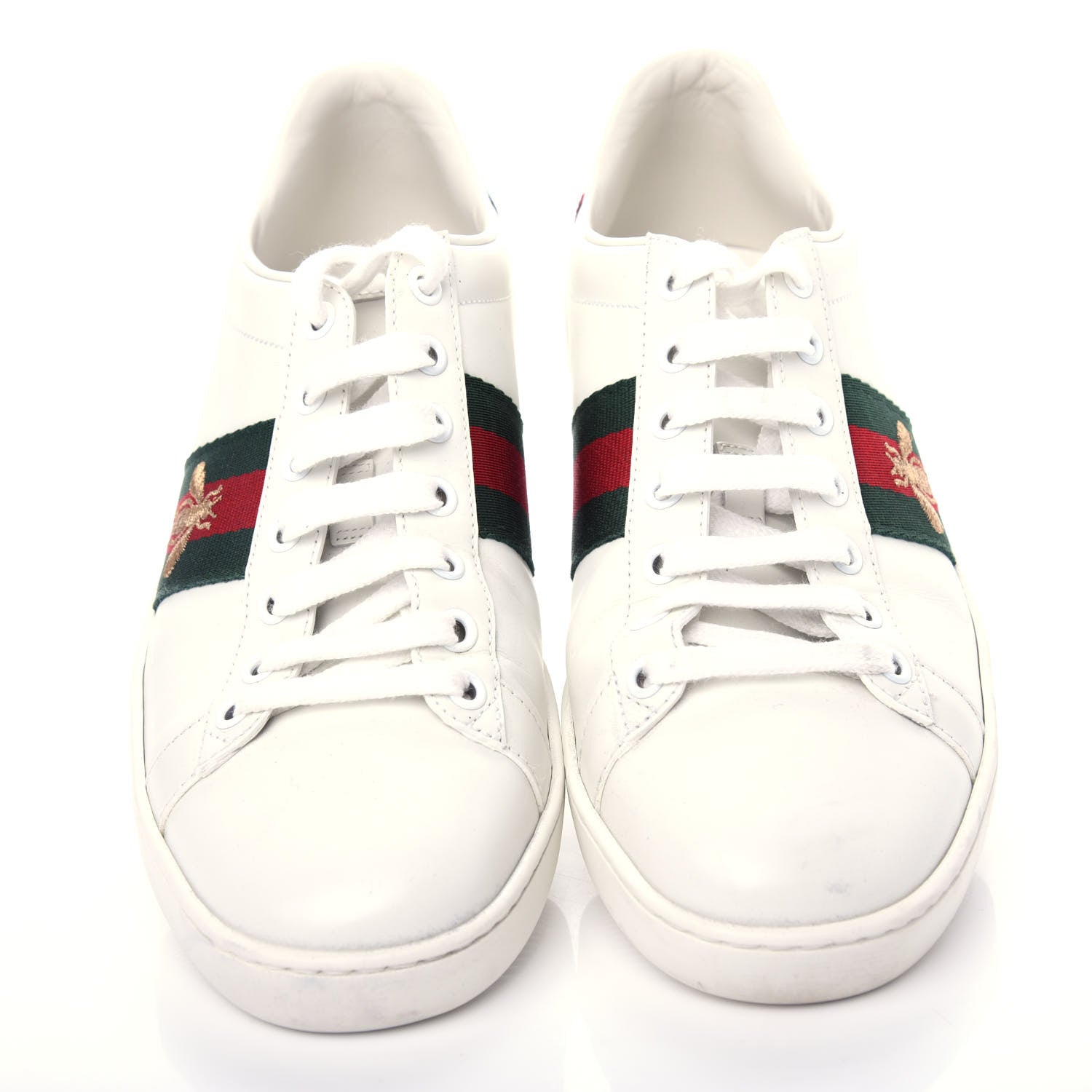 Gucci Calfskin Ayers Bee Embroidered Womens Ace Sneakers 38 White Green 5 of 10