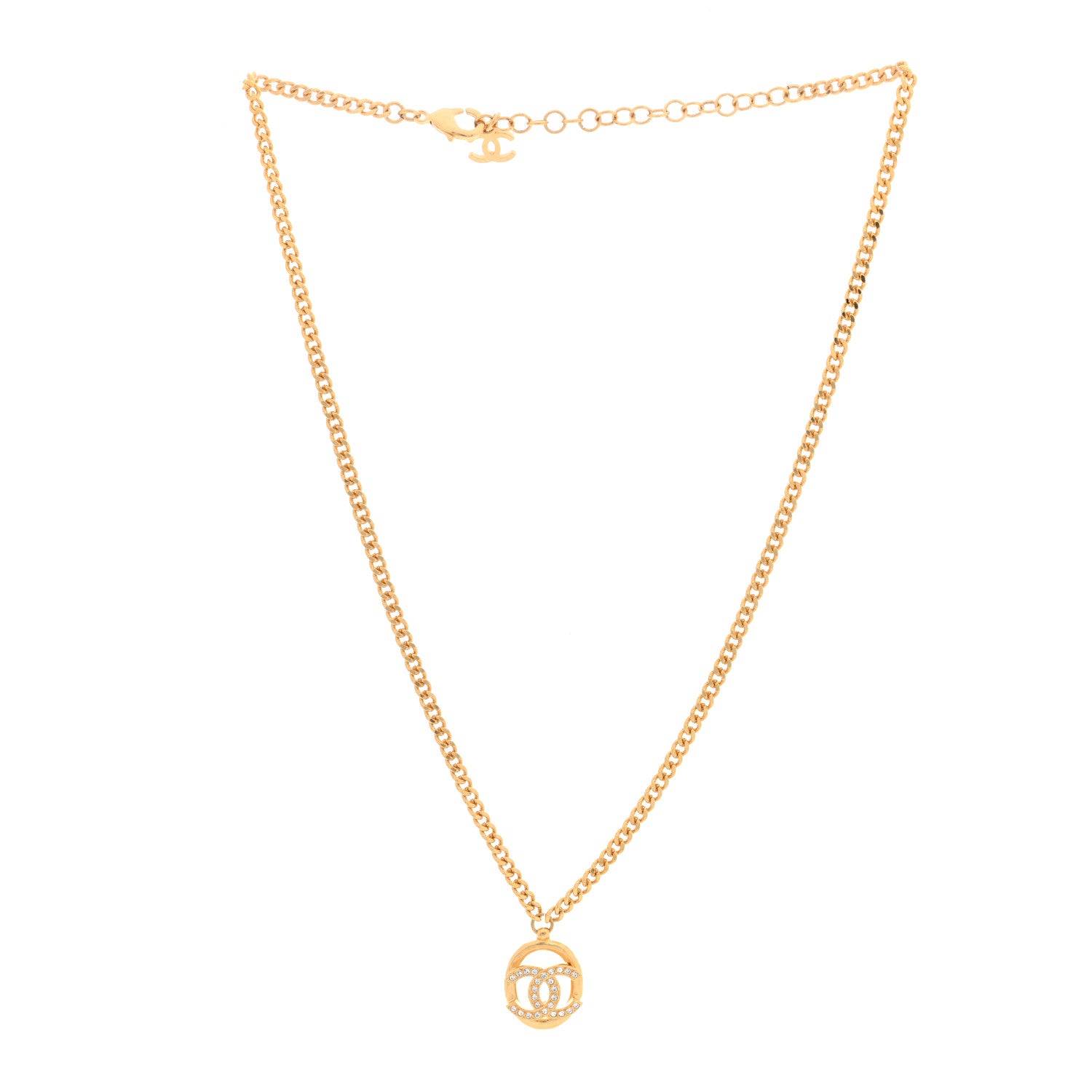 Chanel Crystal CC Chain Pendant Necklace Gold 3 of 5