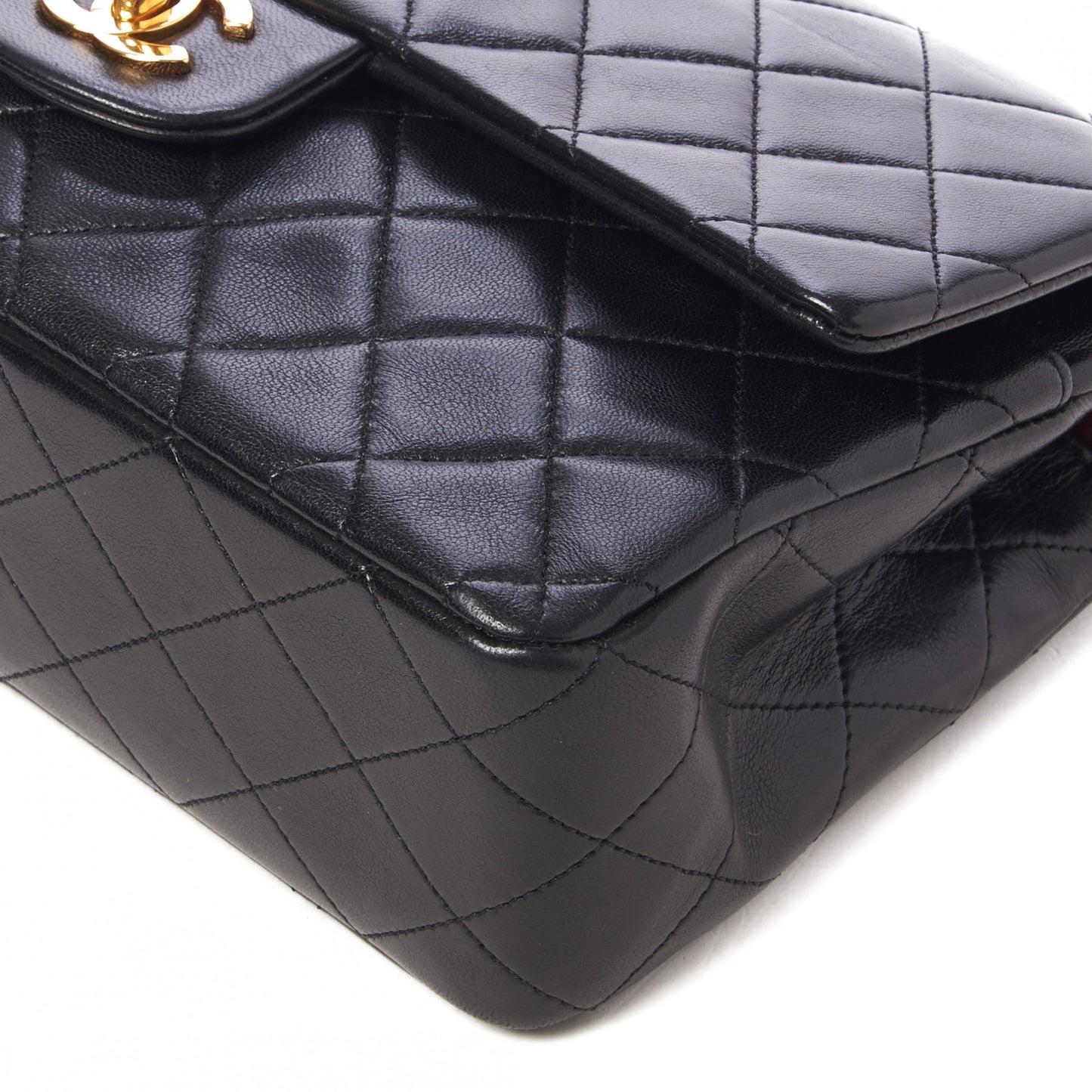 Lambskin Quilted Medium Double Flap Black