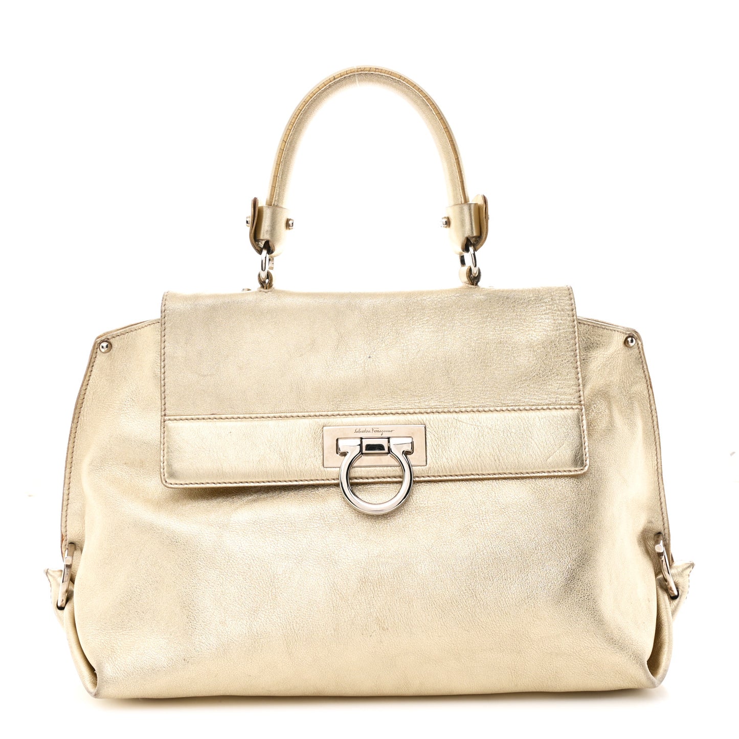 Metallic Grained Calfskin Medium Sofia Satchel Gold