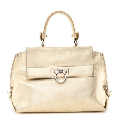 Salvatore Ferragamo Metallic Grained Calfskin Medium Sofia Satchel Gold 1 of 15