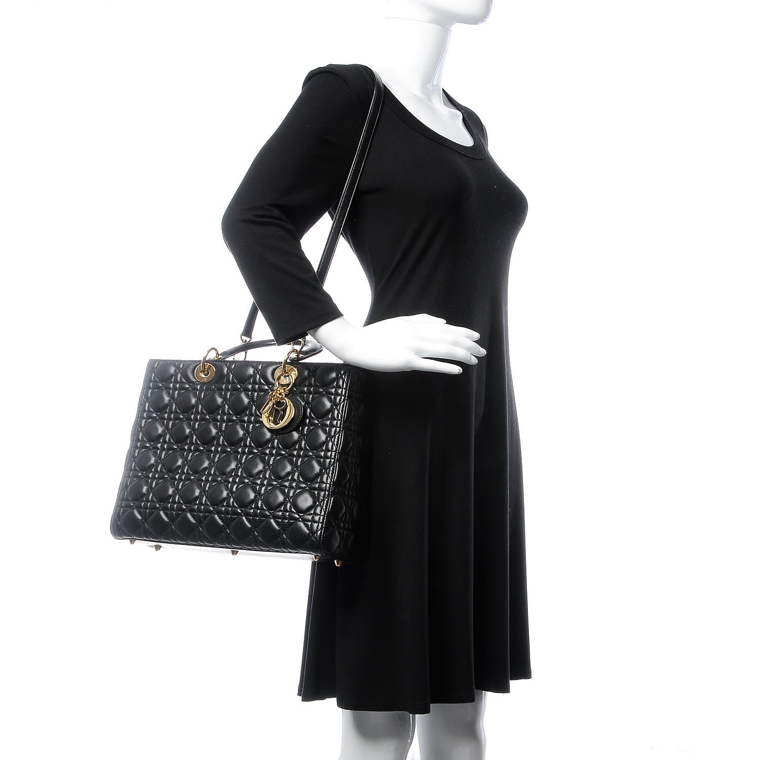 Christian Dior Lambskin Cannage Large Lady Dior Black 3 of 8
