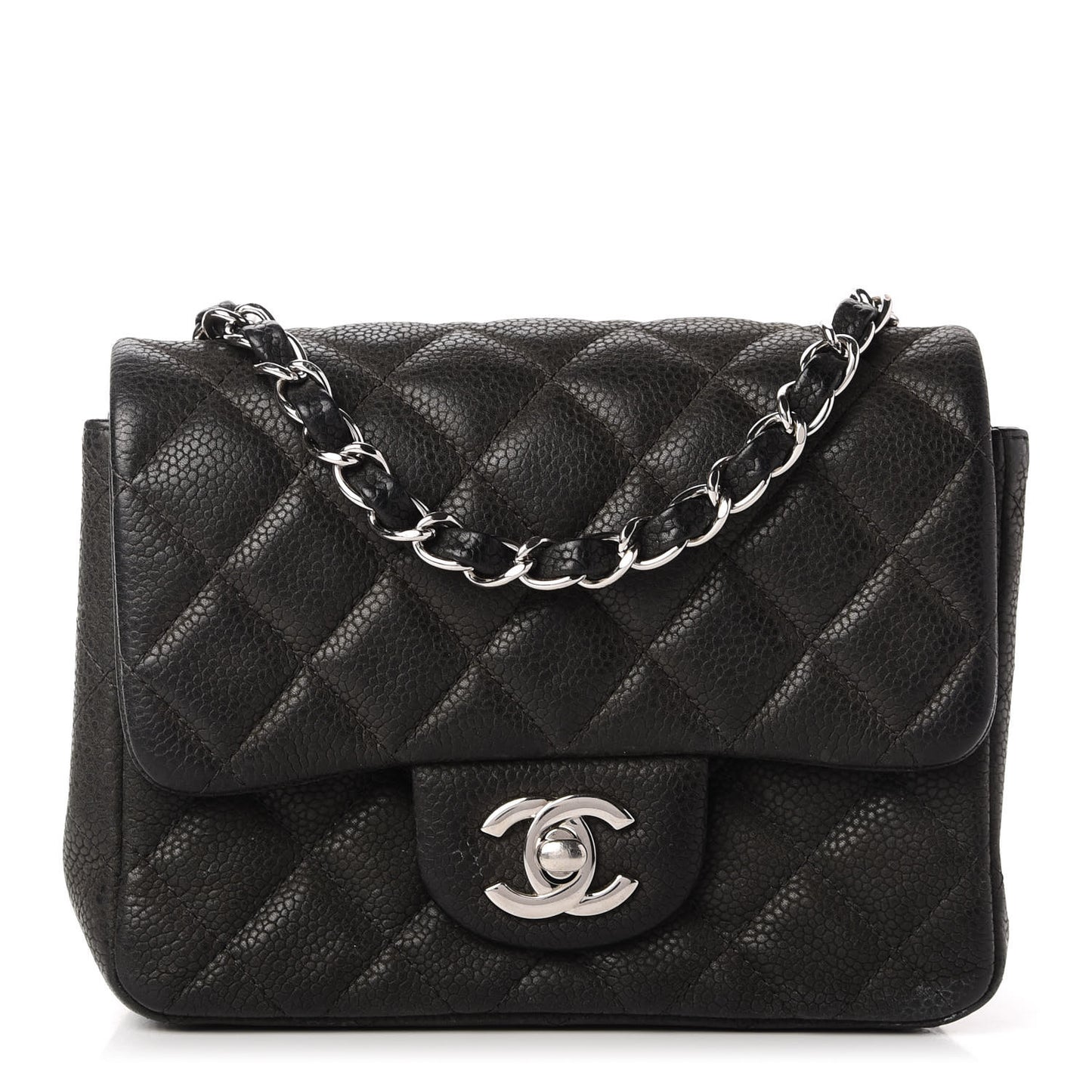 Iridescent Caviar Quilted Mini Square Flap Black
