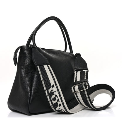 Prada Vitello Daino Soft Medium Zippered Top Handle Bag Black 3 of 9
