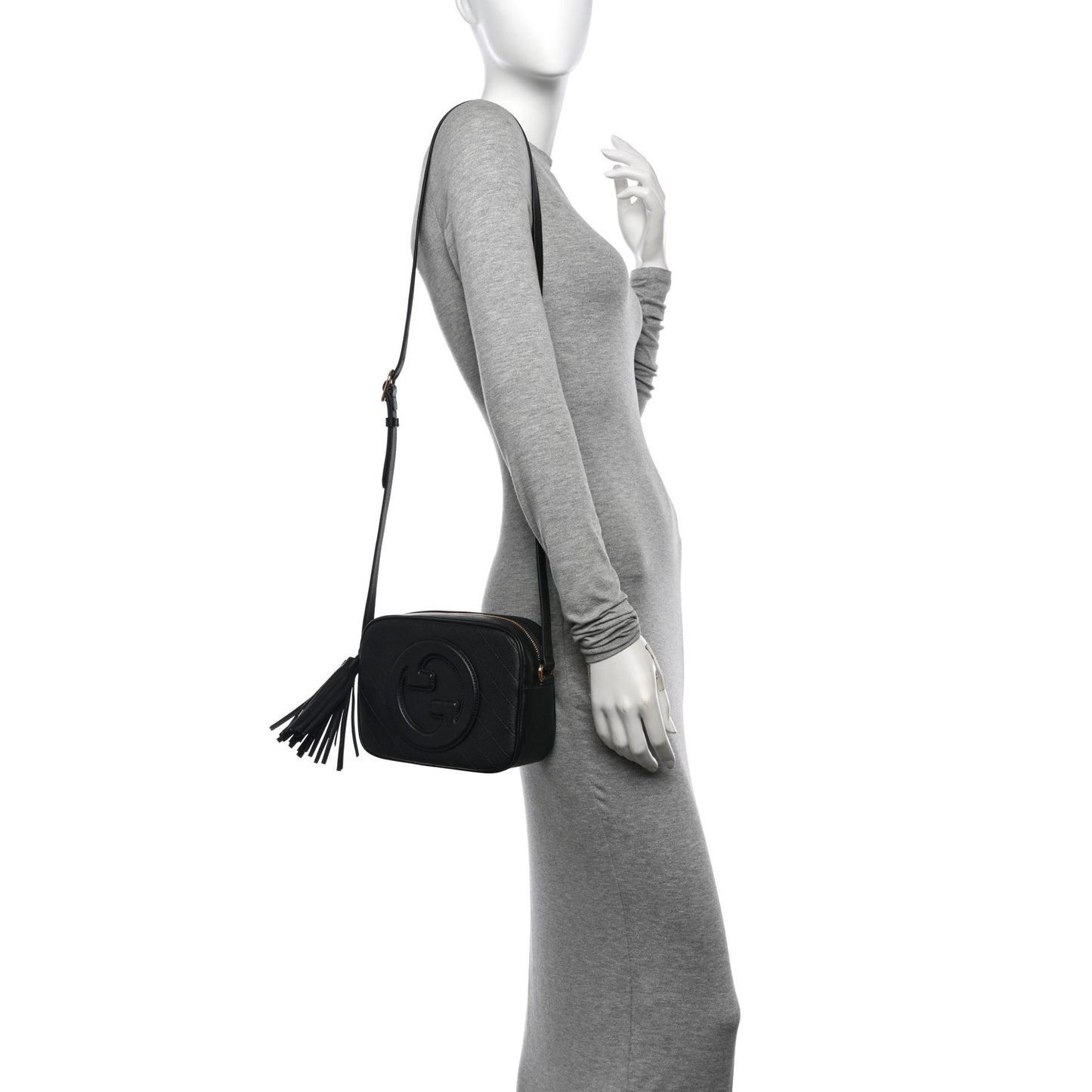 Sakai Be Green Calfskin Diagonal Stitched Small Blondie Shoulder Bag Black