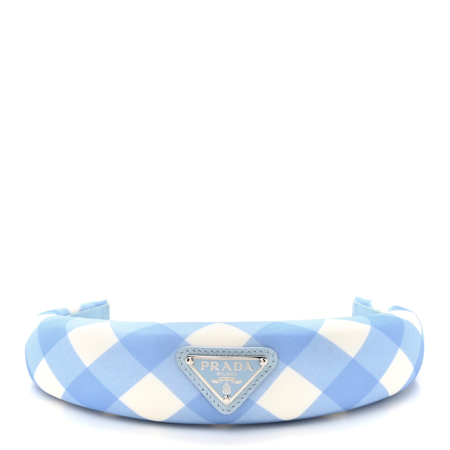 Re-Nylon Gingham Check Printed Triangle Logo Headband Light Blue