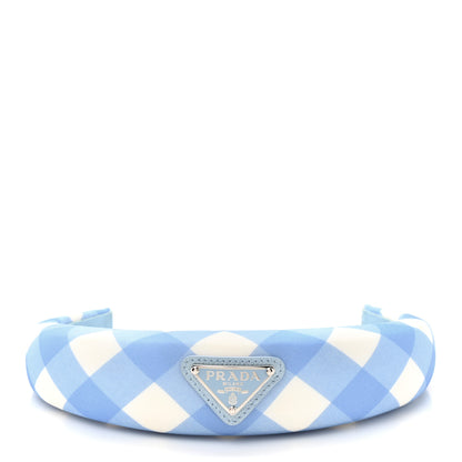 Prada Re-Nylon Gingham Check Printed Triangle Logo Headband Light Blue 4 of 6