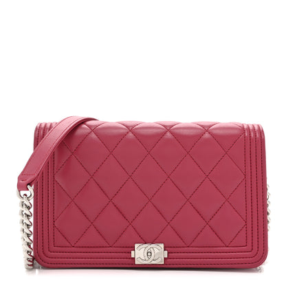 Chanel Lambskin Quilted Boy Wallet On Chain WOC Dark Fuchsia 1 of 11