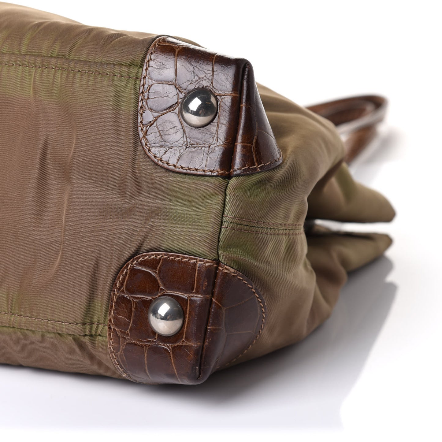 Tessuto Nylon Faux Croc Tote Brown