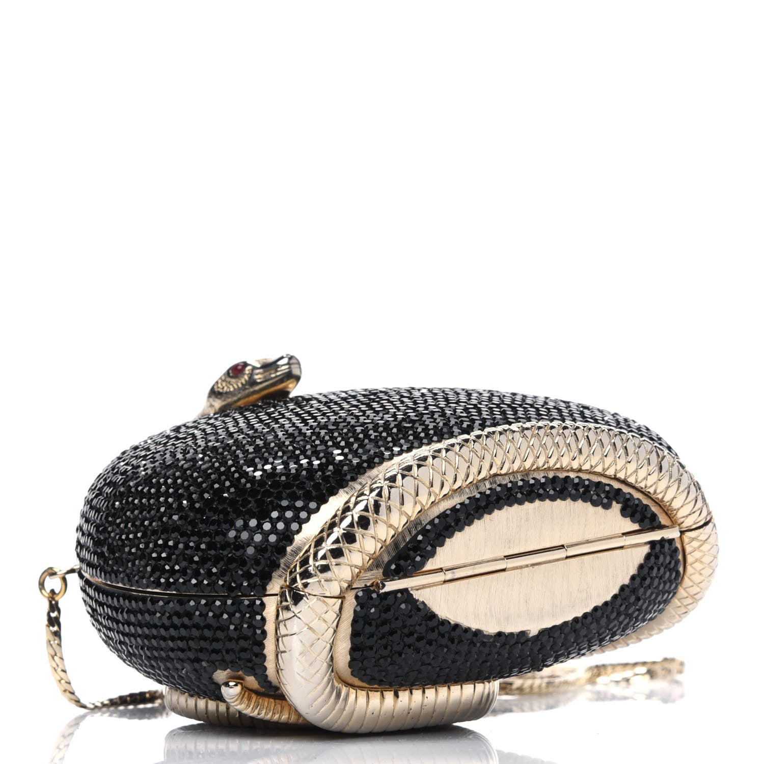 Judith Leiber Swarovski Crystal Serpent Minaudiere Clutch Black Gold 3 of 5