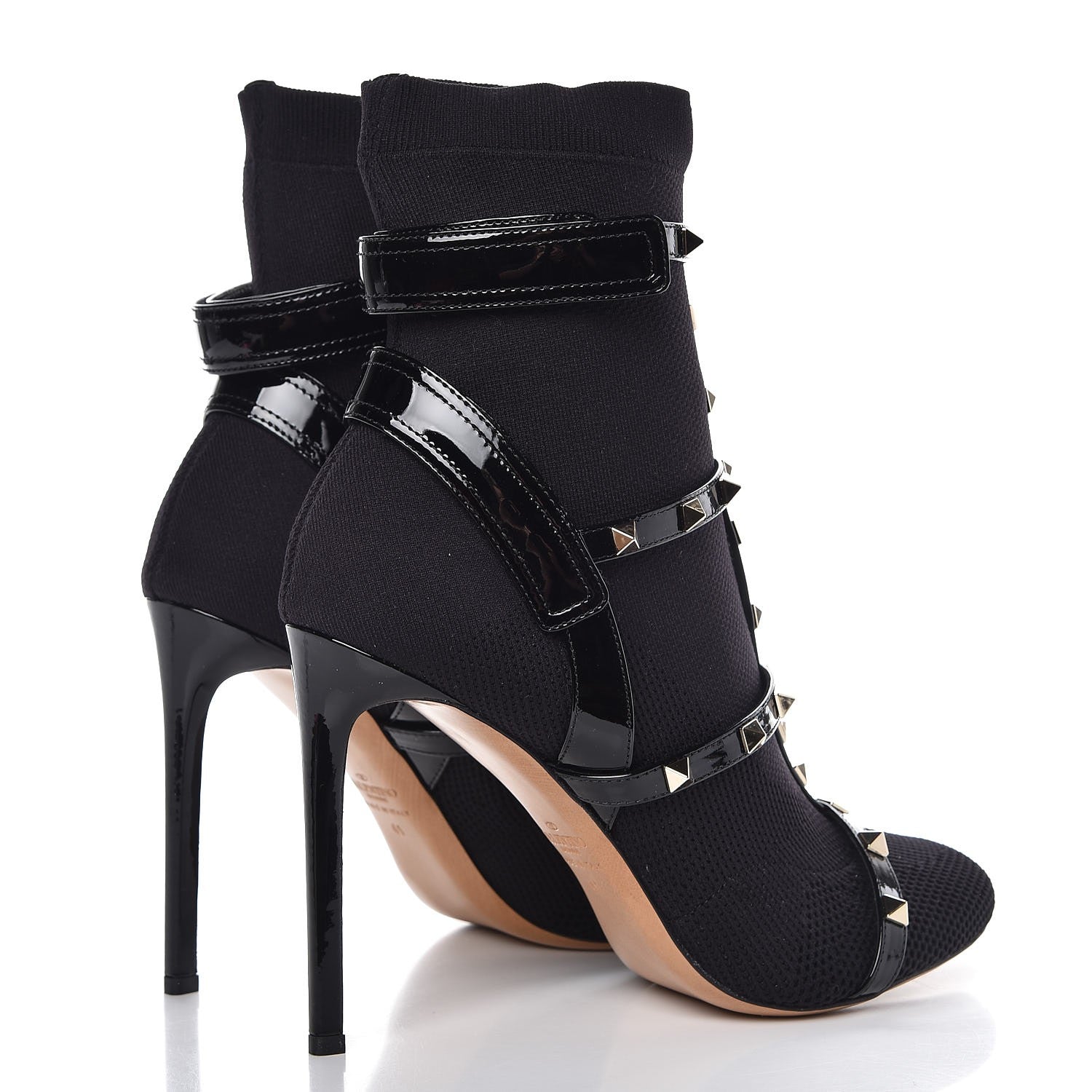 Valentino Garavani Knit Patent Rockstud Bodytech 105mm Ankle Boots 41 Black 4 of 9