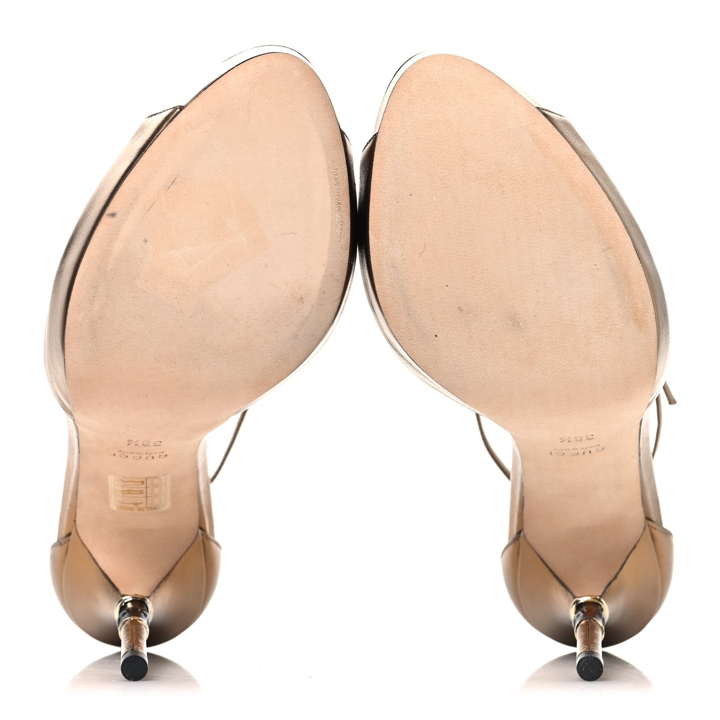 Metallic Calfskin Open Toe Ankle Strap Pumps 38.5 Oro Rutenio