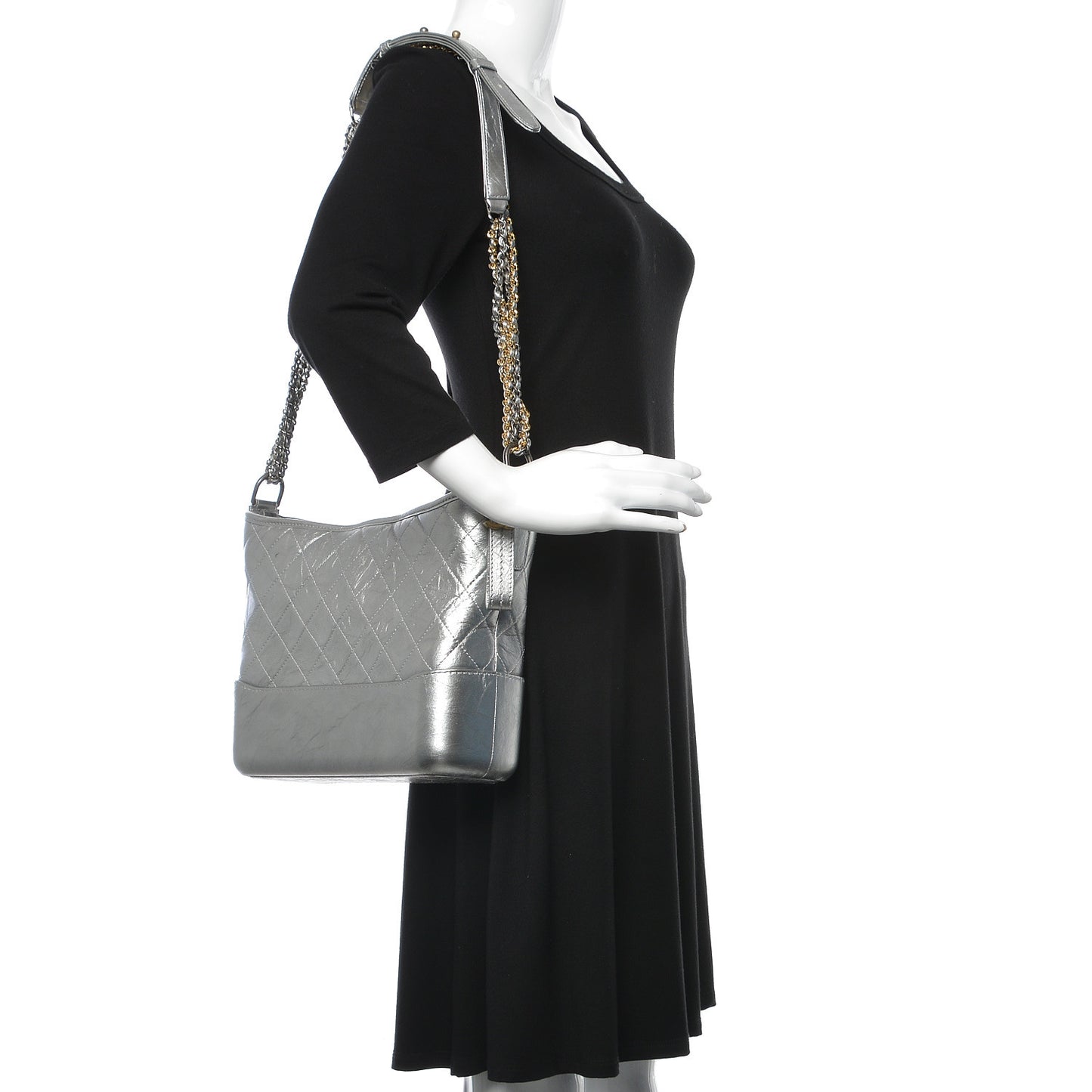 Metallic Lambskin Calfskin Quilted Medium Gabrielle Hobo Silver