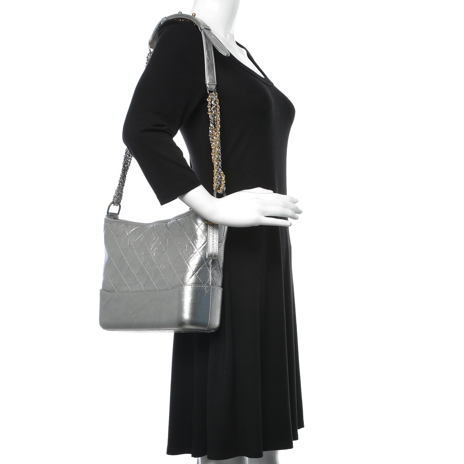 Chanel Metallic Lambskin Calfskin Quilted Medium Gabrielle Hobo Silver 2 of 10