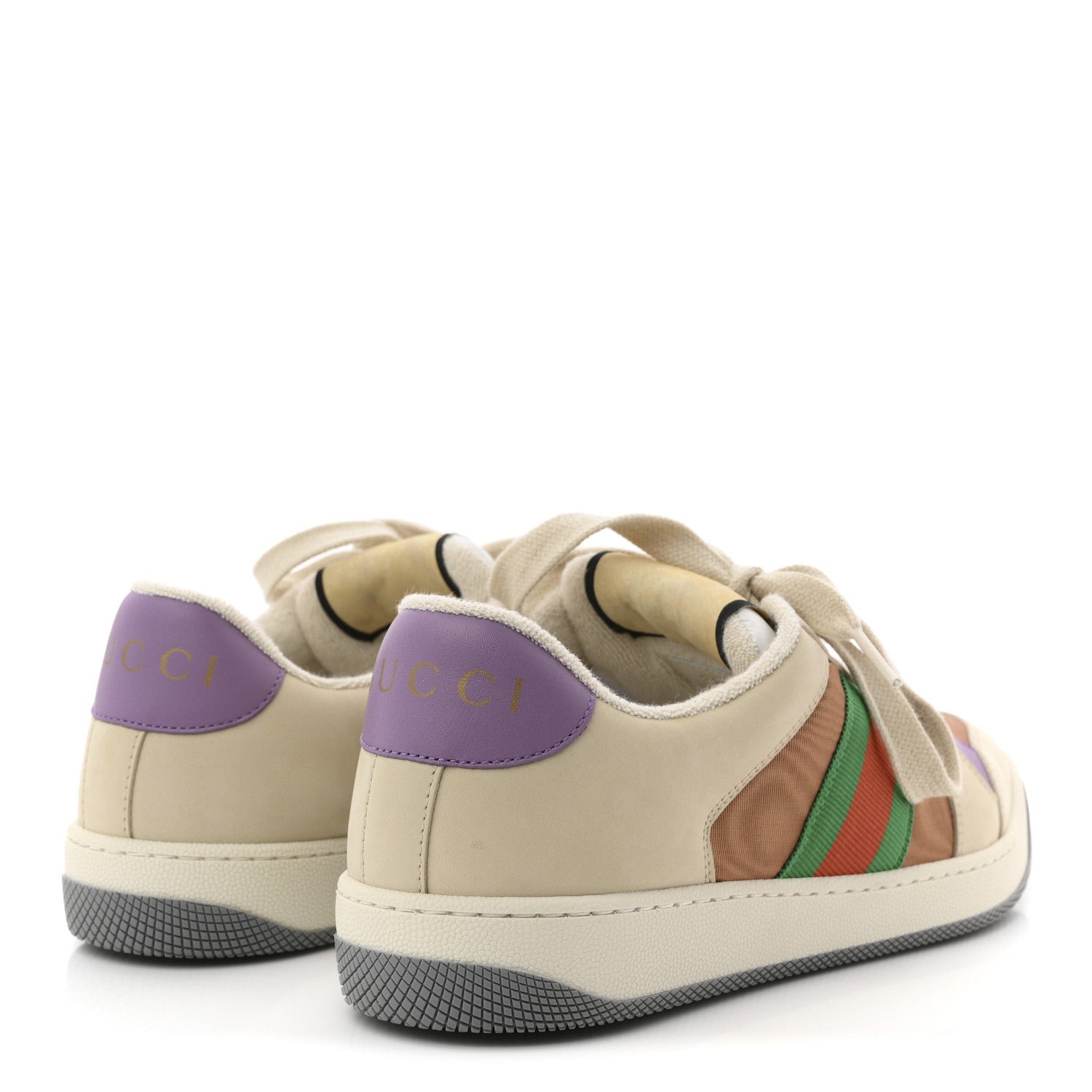 Gucci Moire Fabric Nubuck Web Womens Screener Sneakers 38 Cinnamon Dusty Milk New Lavender 5 of 10