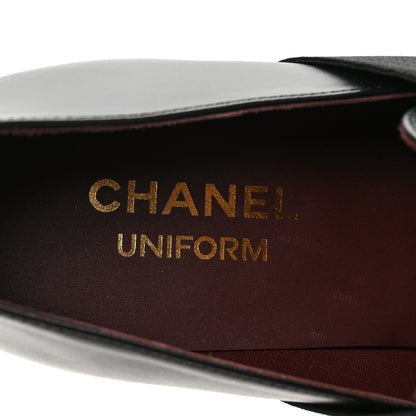 Chanel Calfskin Elastic Lace Up Cap Toe CC Loafers 40 Black 8 of 9