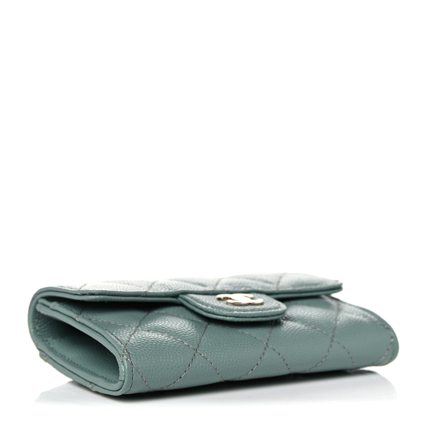 Caviar Quilted Flap Card Holder Wallet Dark Green