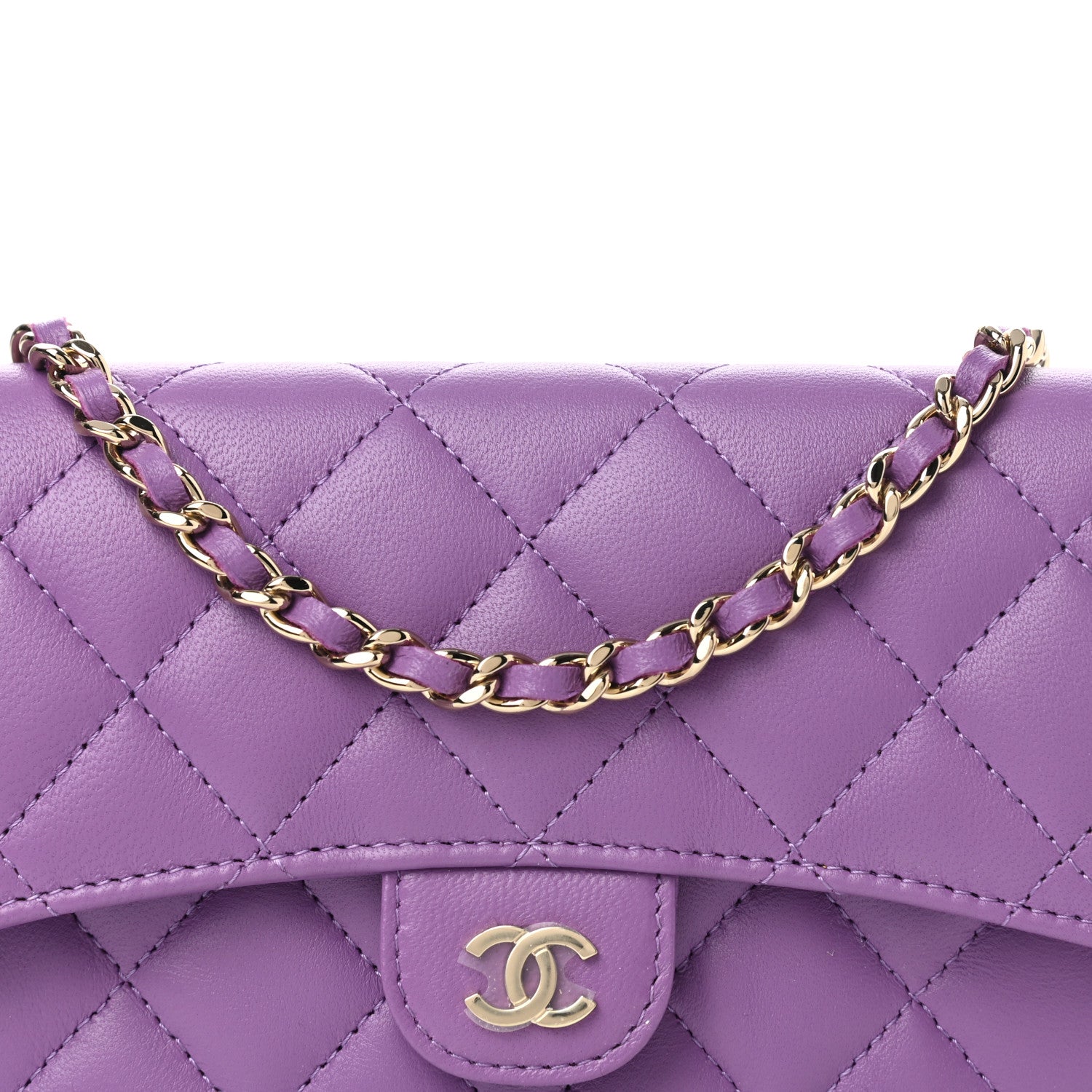 Chanel Lambskin Quilted Flap Phone Holder With Chain Purple 10 of 12