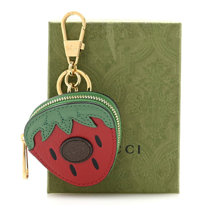 Gucci Textured Dollar Calfskin Retro Interlocking G Fruttini Strawberry Coin Case Bag Charm Key Holder 8 of 8