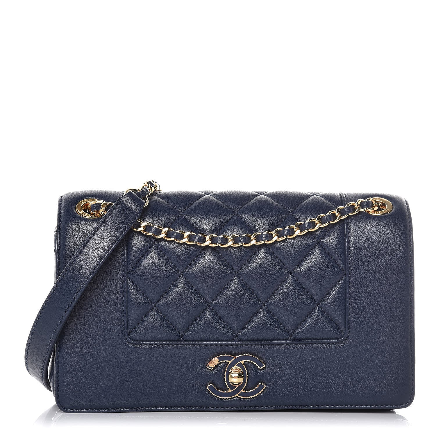 Chanel Sheepskin Quilted Small Vintage Mademoiselle Flap Navy 1 of 10