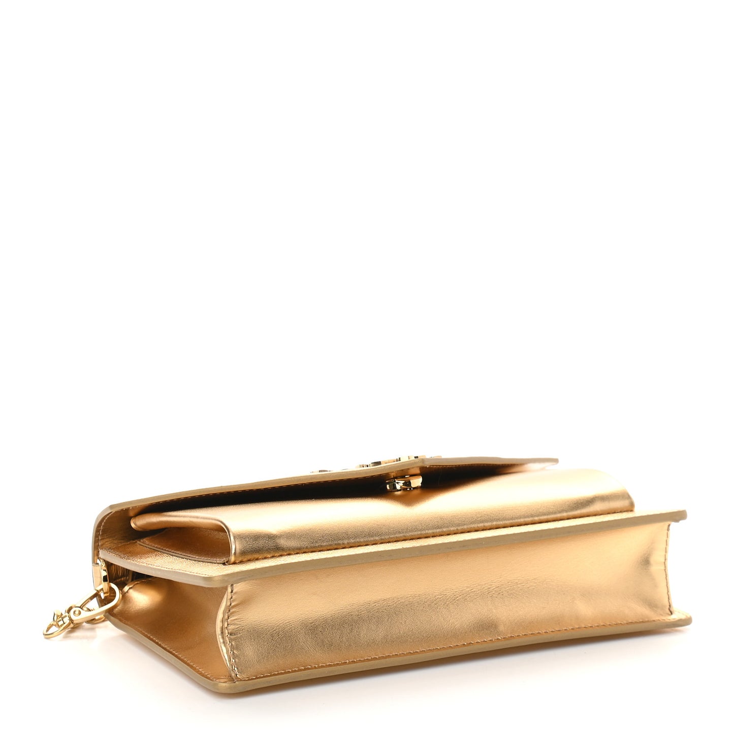 Metallic City Calfskin Saffiano Envelope Flap With Chain Platino
