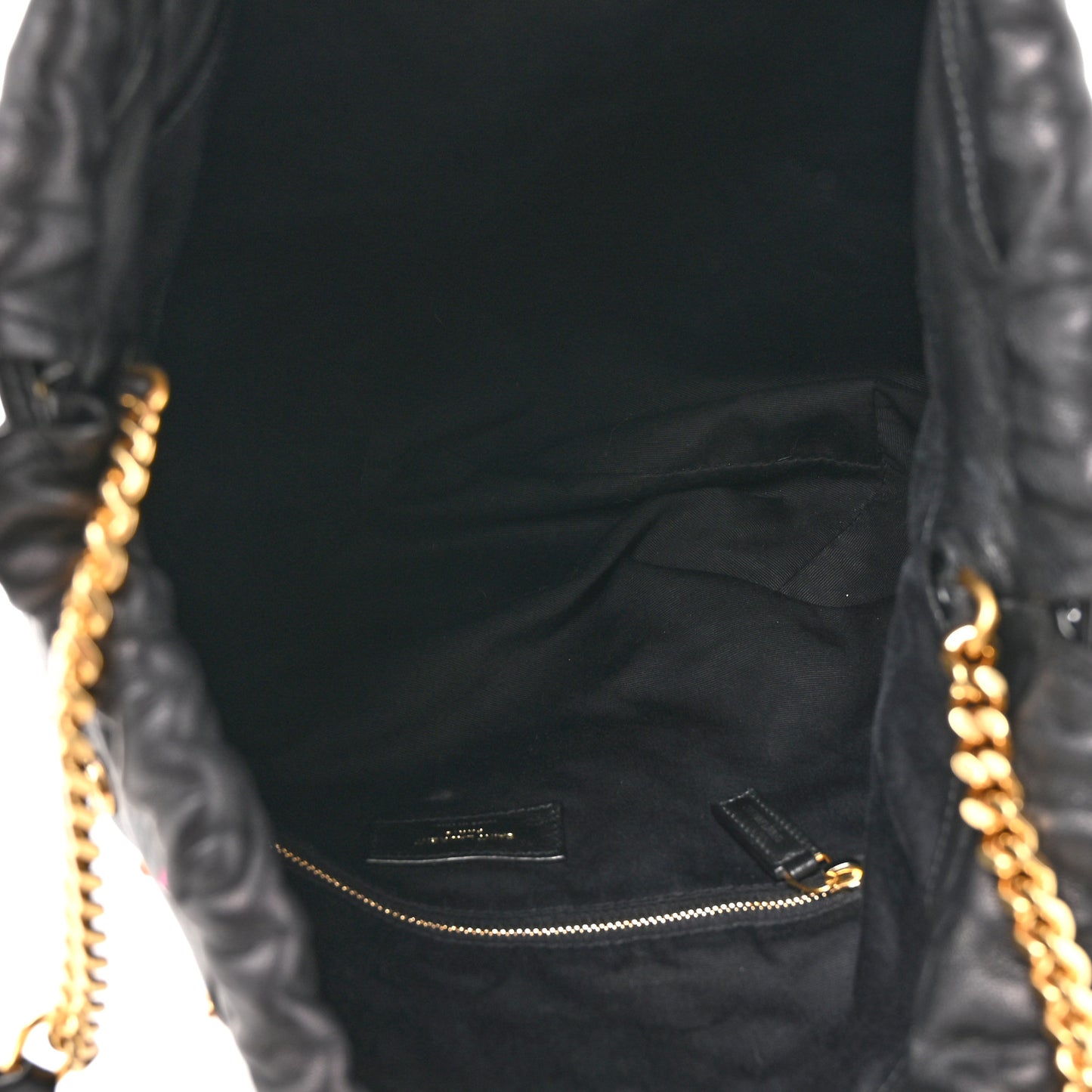 Lambskin Charm Studded Teddy Drawstring Bag Black