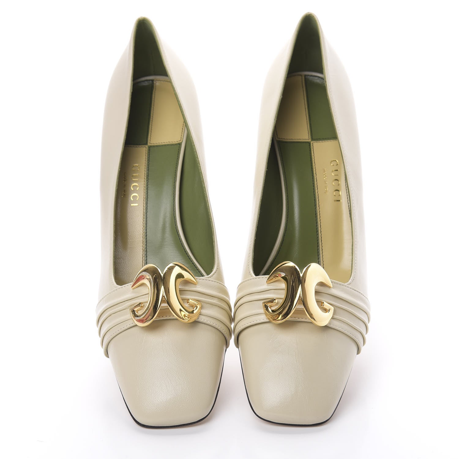 Gucci Malaga Kid Half Moon GG Square Toe Pumps 40.5 Vintage White 5 of 9