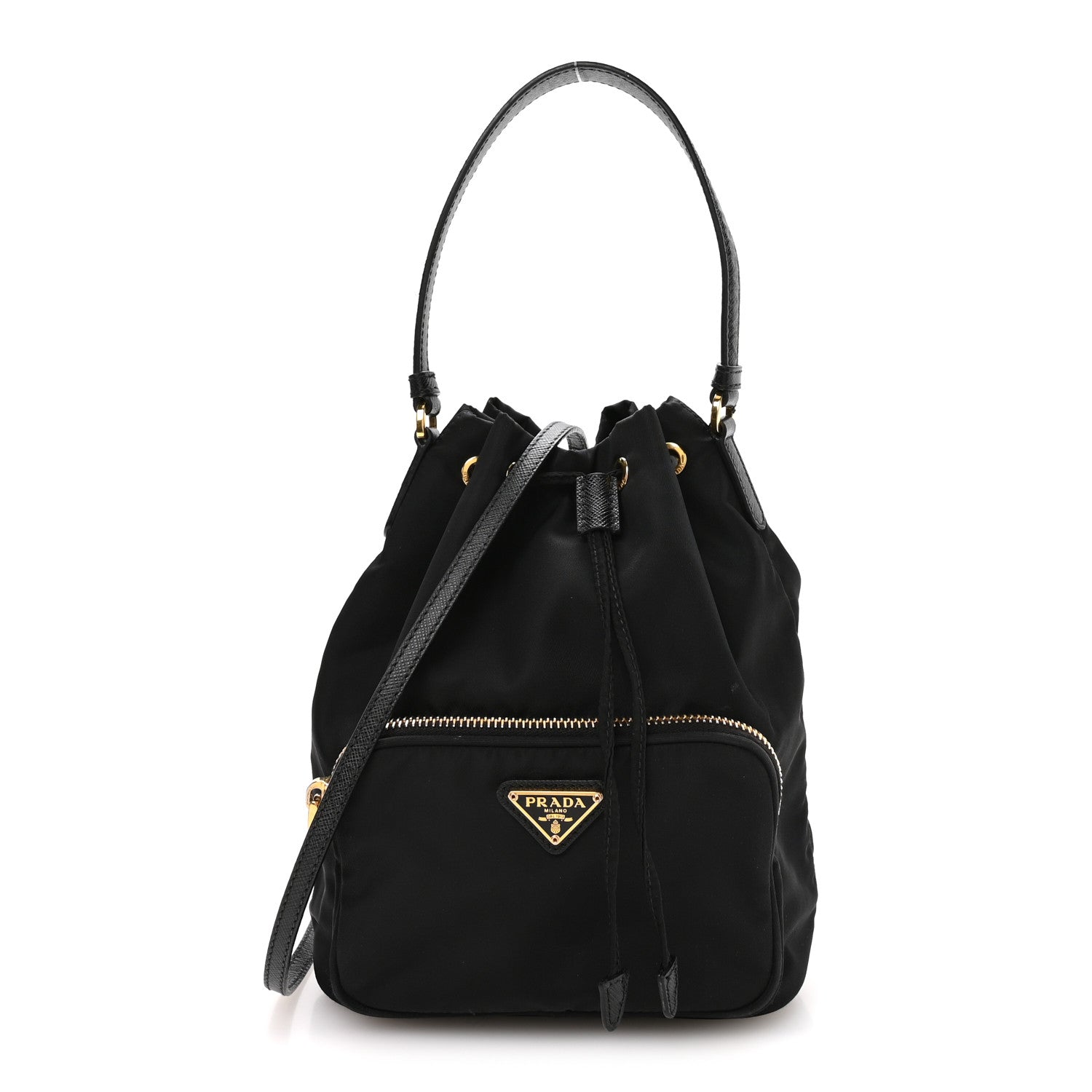 Prada Re-Nylon Saffiano Duet Bucket Crossbody Bag Black Black 1 of 11