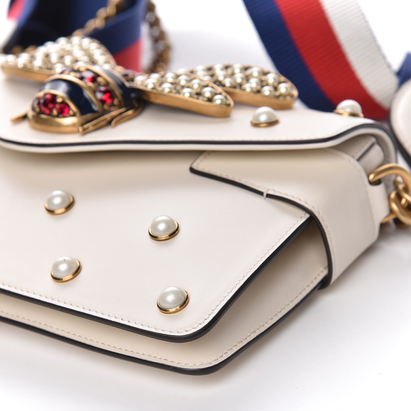 Nappa Pearl Studded Mini Queen Margaret Broadway Shoulder Bag Mystic White