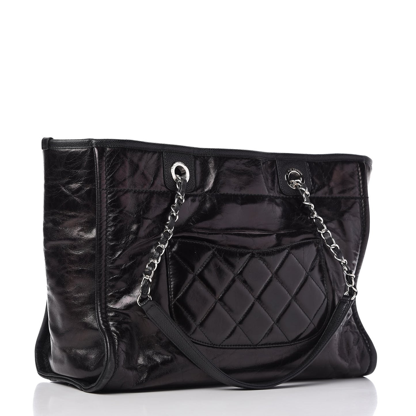 Glazed Calfskin Small Deauville Tote Black