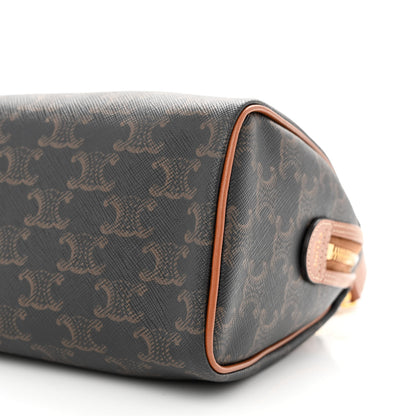 Celine Triomphe Canvas Calfskin Small Boston Bag Tan 12 of 13