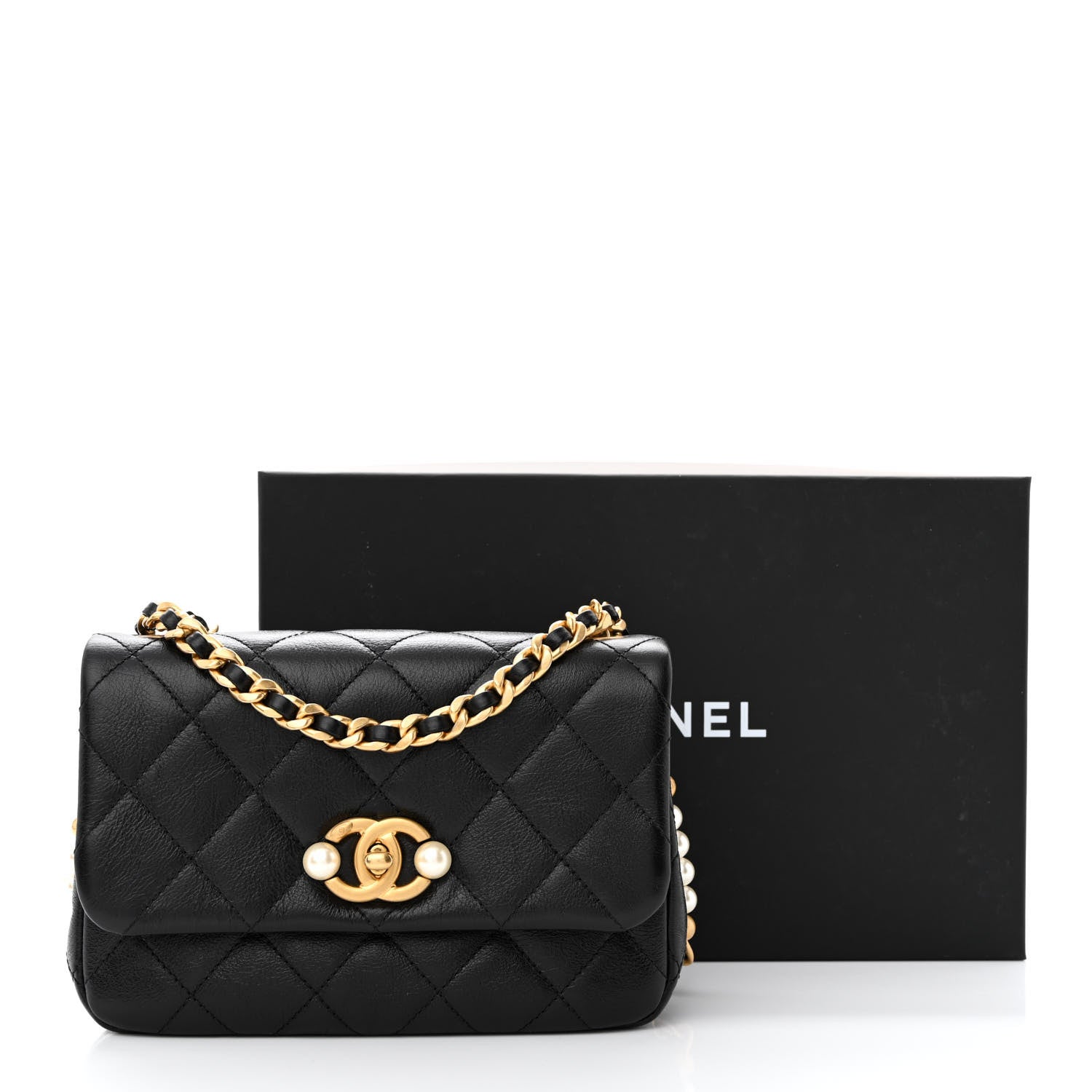Chanel Glazed Calfskin Quilted Mini Pearl Side Flap Black 11 of 12