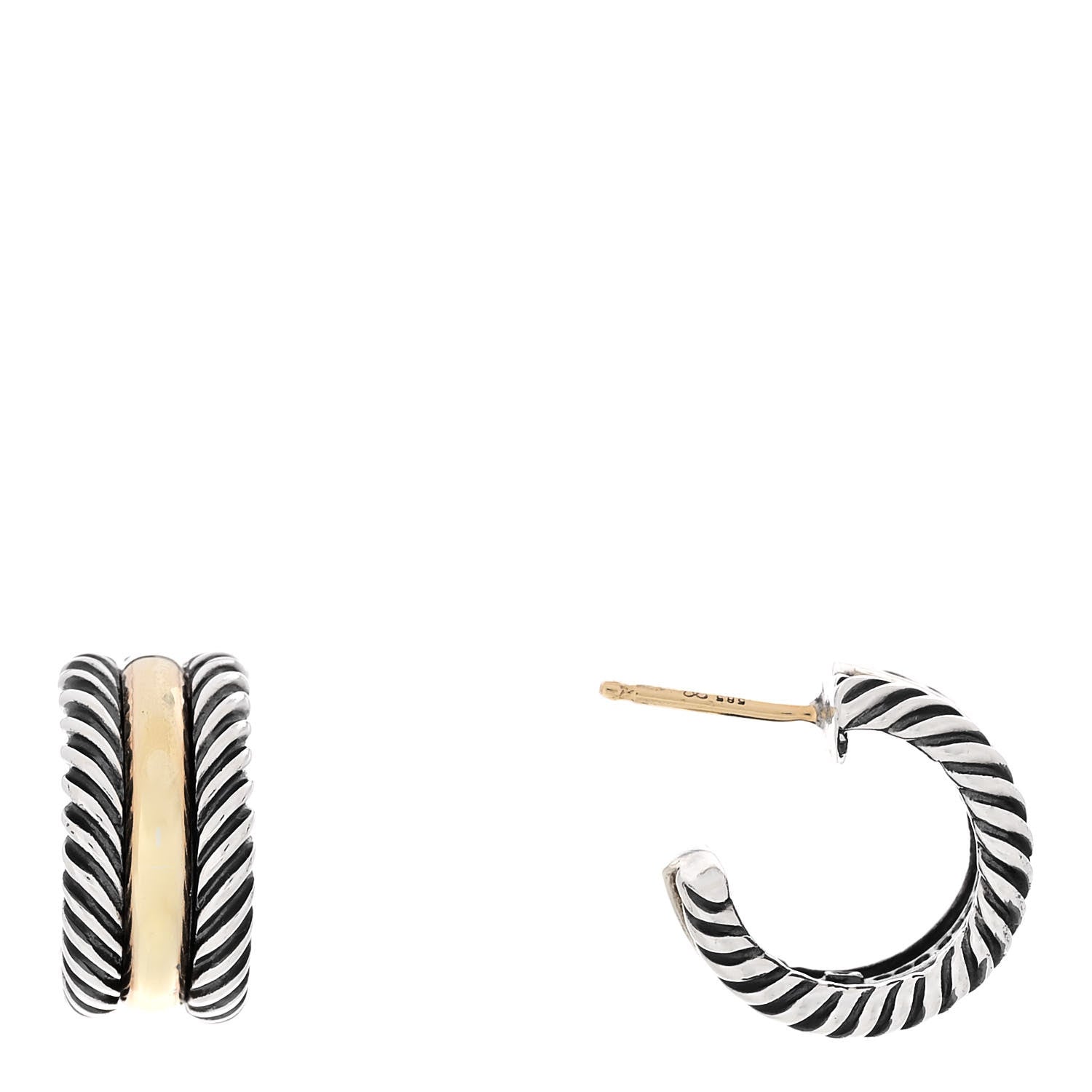 David Yurman Sterling Silver 14K Yellow Gold 16mm Cable Classics Hoop Earrings 1 of 7