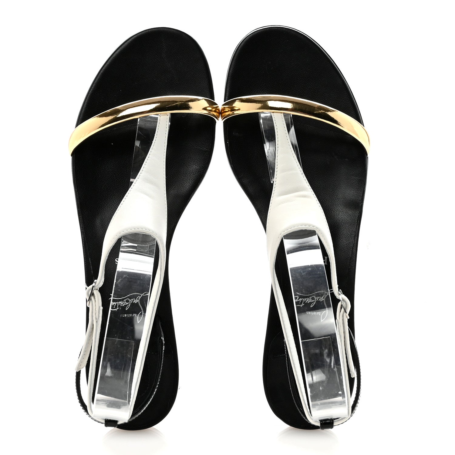 Christian Louboutin Nappa Patent Athinita Flat Sandals 38.5 White Gold Black 2 of 9