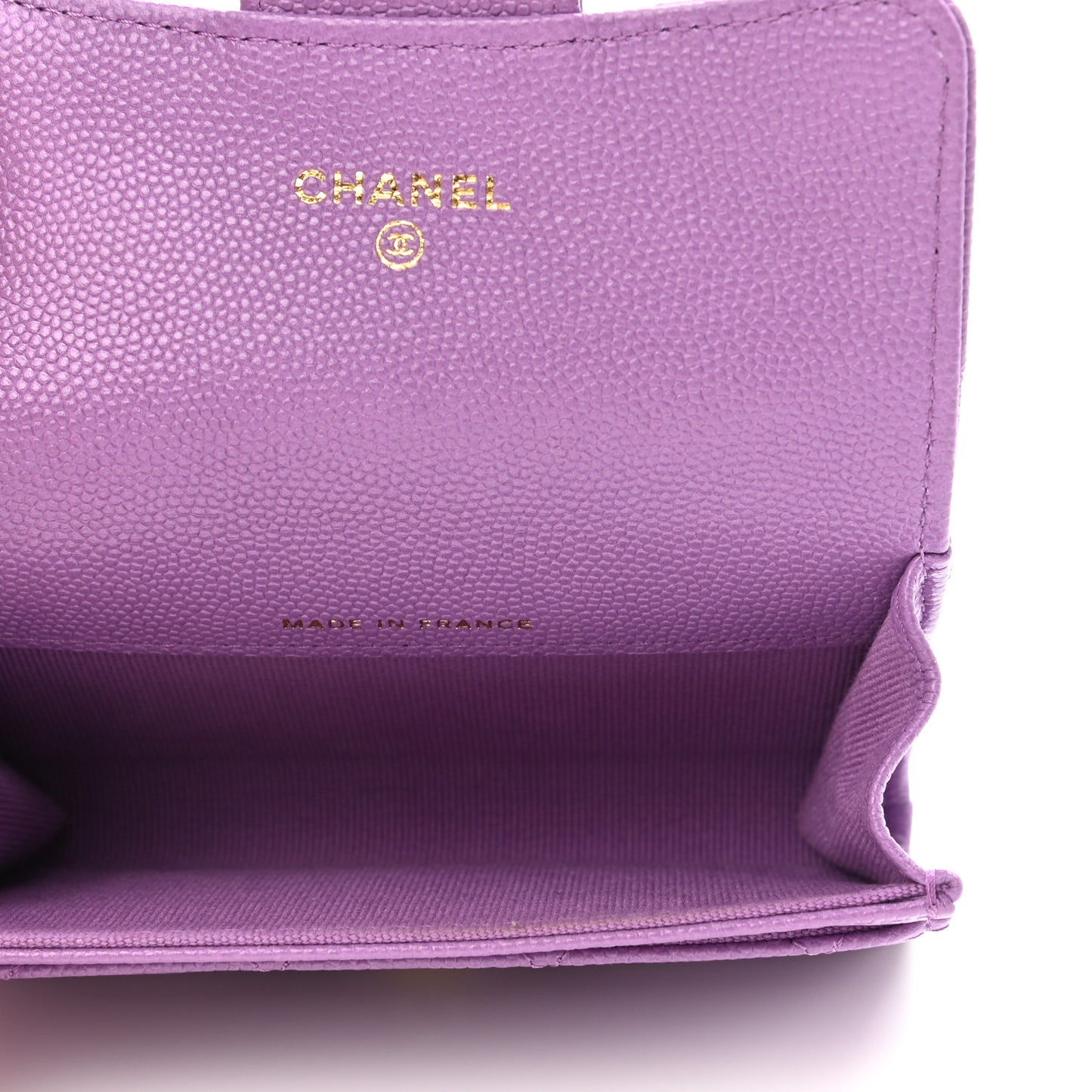 Caviar Quilted Flap Card Holder Wallet Purple