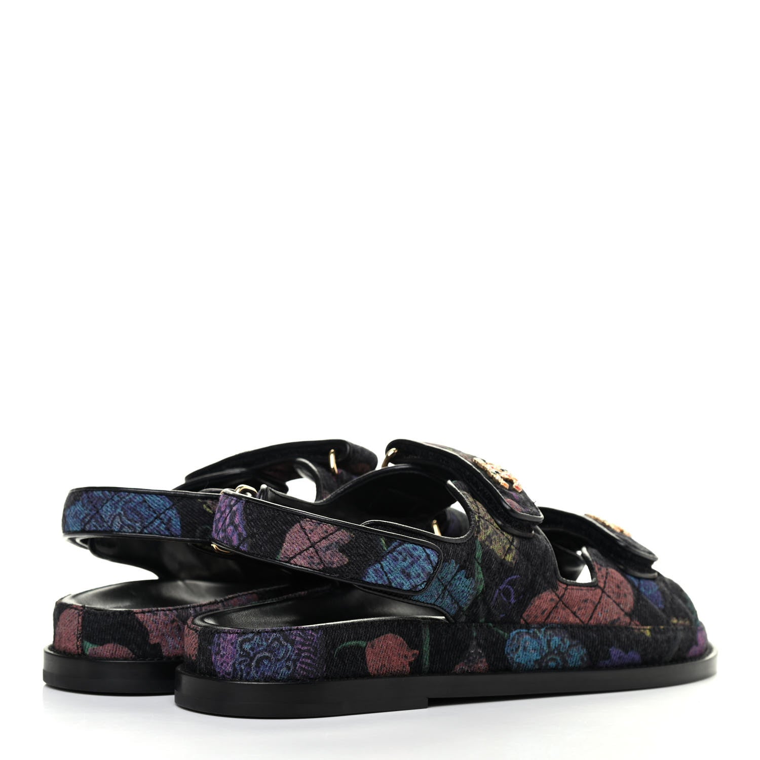 Chanel Denim Quilted Dad Sandals 38.5 Black Multicolor 3 of 4