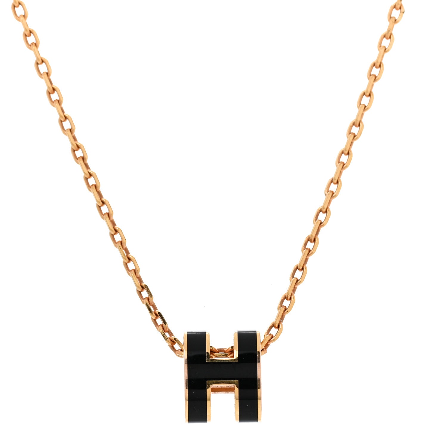 Hermes Lacquered Gold Mini Pop H Pendant Necklace Black 4 of 6