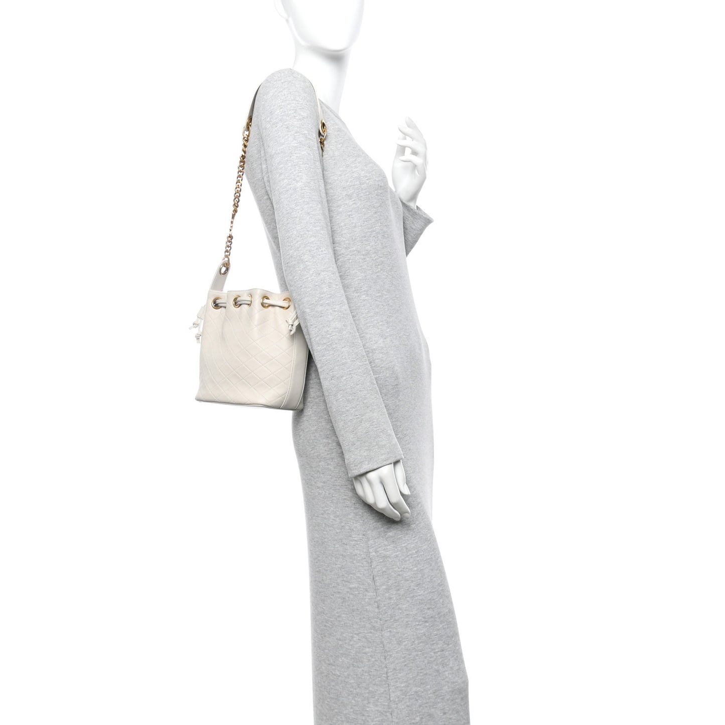 Lambskin Carre Quilted Cassandre Small Bucket Bag Crema Soft
