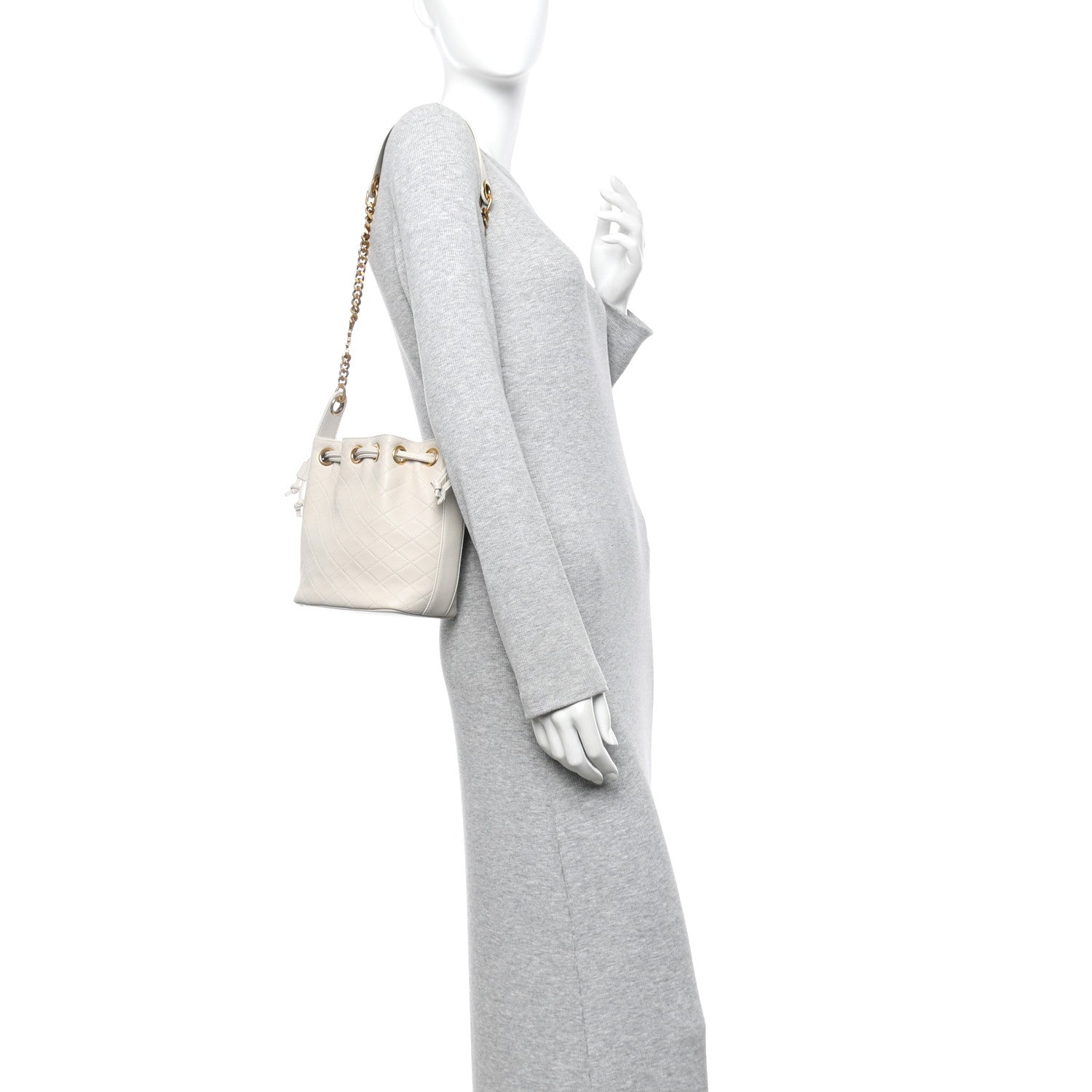 Saint Laurent Lambskin Carre Quilted Cassandre Small Bucket Bag Crema Soft 2 of 12