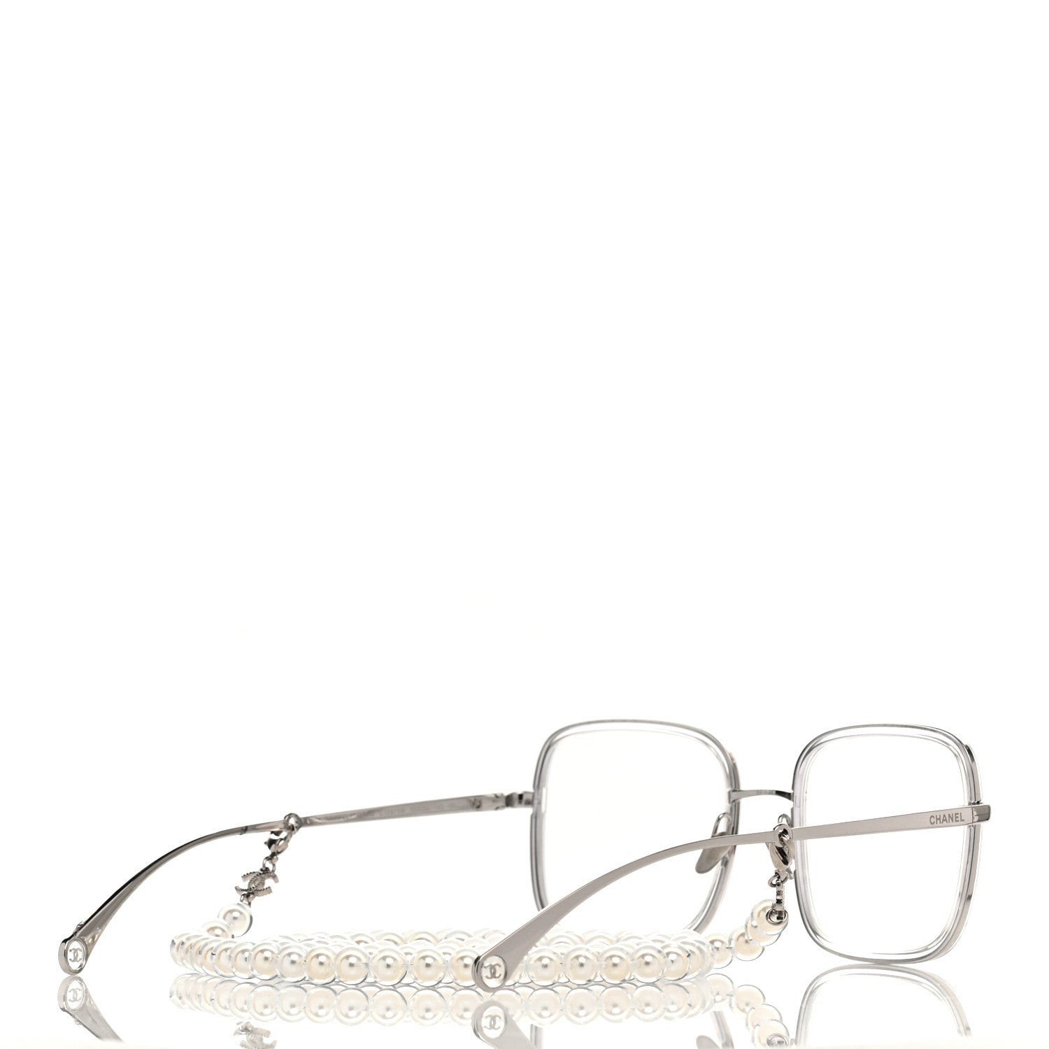 Chanel Metal Removable Pearl Chain Square Eyeglasses 2195-S Silver 4 of 10