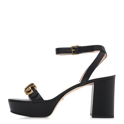 Gucci Calfskin GG Marmont Ankle Wrap 30/85mm Platform Sandals 41 Black 1 of 4