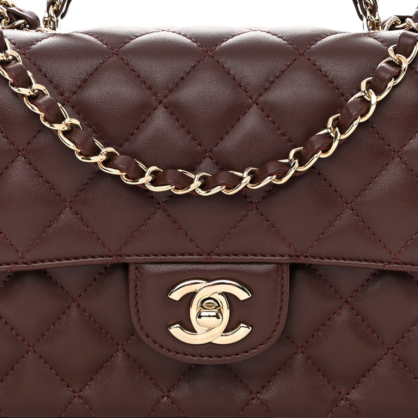 Lambskin Quilted Medium Crystal Top Handle Rectangular Flap Brown
