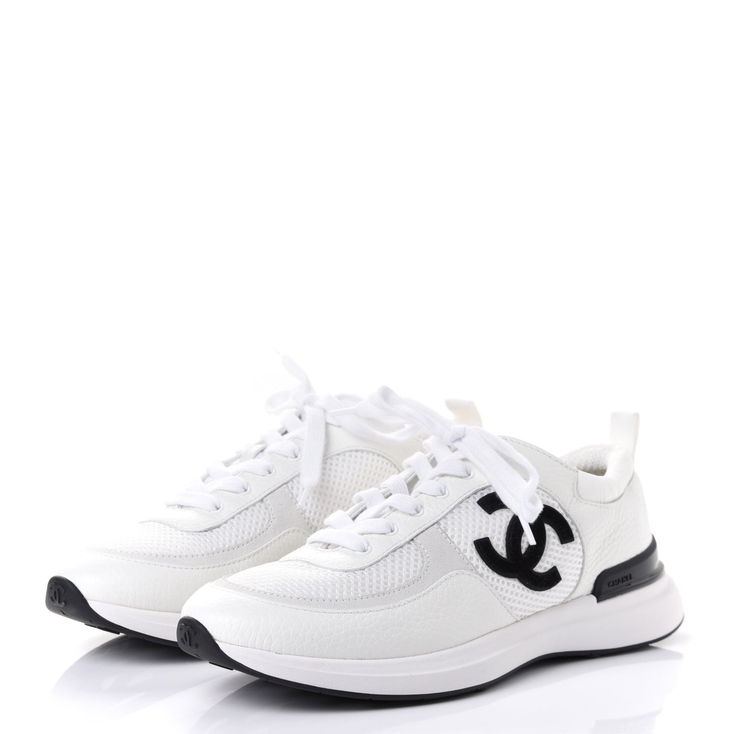 Calfskin Mesh Lycra Suede Womens Logo Sneakers 37.5 White