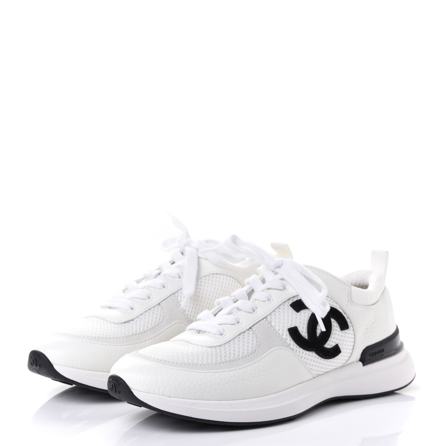 Chanel Calfskin Mesh Lycra Suede Womens Logo Sneakers 37.5 White 5 of 20