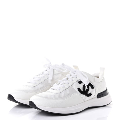 Chanel Calfskin Mesh Lycra Suede Womens Logo Sneakers 37.5 White 5 of 20