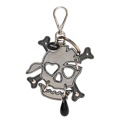 Prada Metal Saffiano Skull Bag Charm Palladio 1 of 4