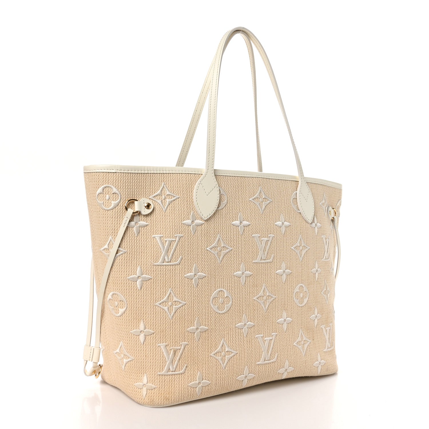 Louis Vuitton Cotton Monogram Embroidered Neverfull MM Beige White 4 of 11