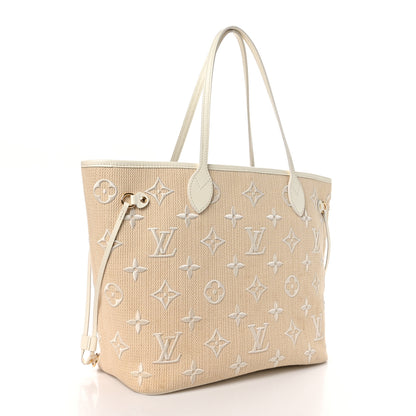 Louis Vuitton Cotton Monogram Embroidered Neverfull MM Beige White 4 of 11