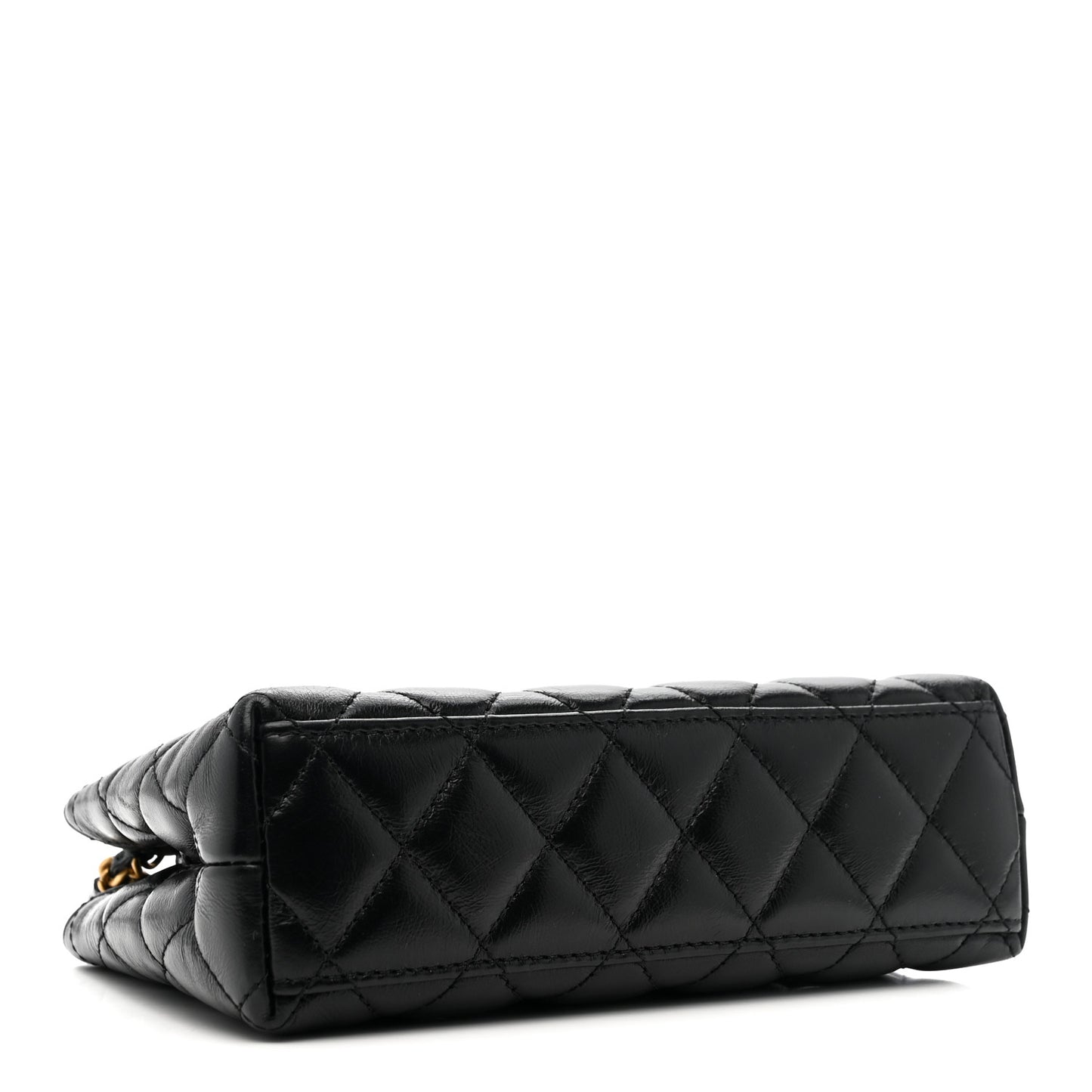 Shiny Aged Calfskin Quilted Nano Kelly Shopper Black Black