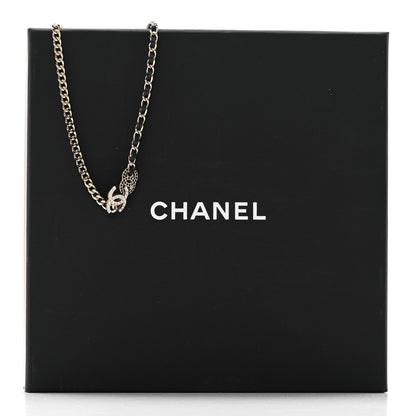 Chanel Metal Calfskin Crystal Double CC Short Necklace Black Gold 6 of 6